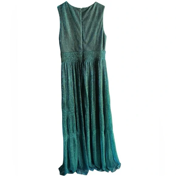 NWT Betsy and Adam long crinkle V-neck dress in color Jade Size 10 - Picture 5 of 16